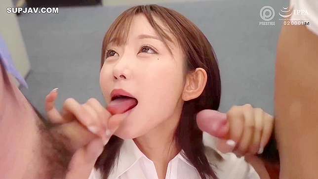 日本秘书南岛舞为老板和他的搭档口交，MMF