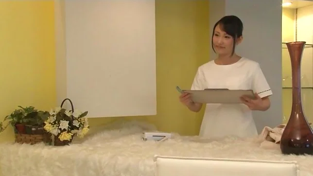 Delicious Japanese masseuse rides dick and gets cum on tits