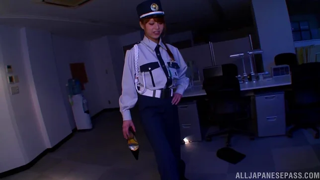 Policewoman Akiho Yoshizawa makes a footjob for a burglar