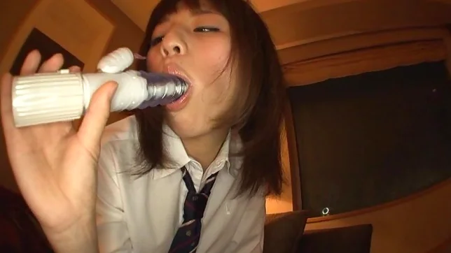 Juicy Asian schoolgirl Hitomi gives head and drills her wet slit 3