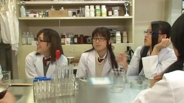 Teen schoolgirl friends in glasses help to jerk him off 2