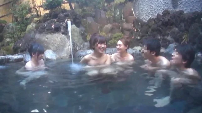 Steamy Japanese female college students seduce a guy in a l