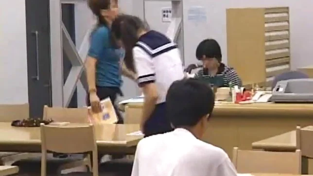 Naughty Schoolgirl Gets Fingered To An Orgasm In A Library