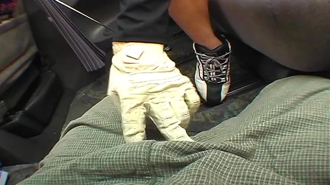 Busty teen plays with cock while in the car