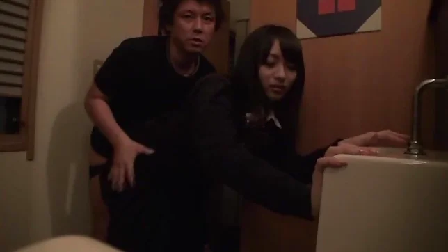 Passionate Japanese schoolgirl engulfs and rides cock in a toilet 2