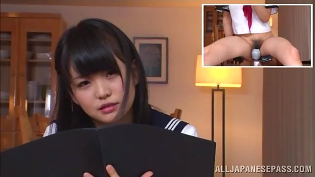 Teen schoolgirl Kui Tachibana focuses while vibrated 3