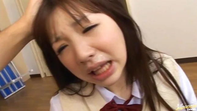 Minako Saotome Asian teen in school uniform gives a hot blowjob 3